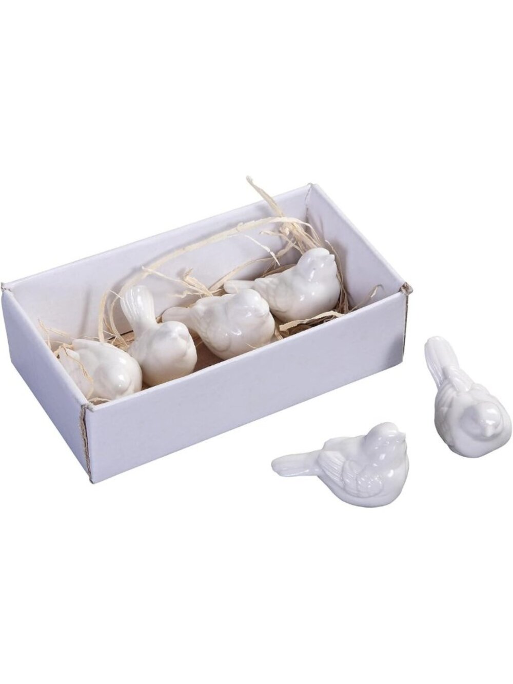 Set of 6 White Ceramic Birds - Decorative Home Accents for Stylish Decor